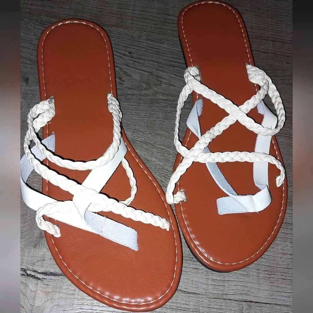Braided White Sandals Sz 10